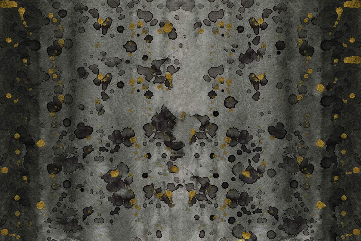 Wallpaper mural in plain gold and black dots, with gold dots.