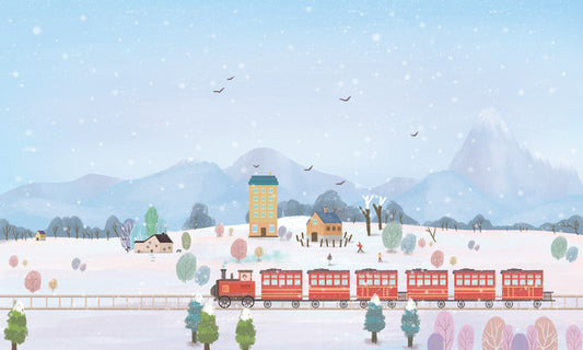 Winter Train Landscape Kids Mural Wallpaper