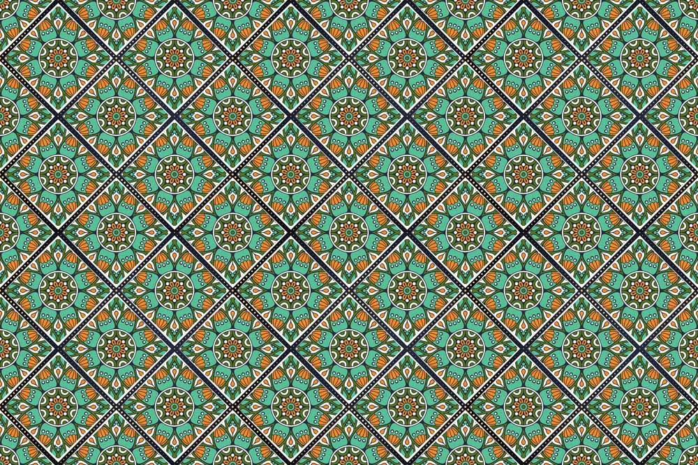 Geometric Vintage Green Floral Mural Wallpaper