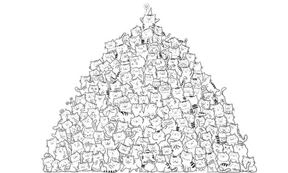Whimsical Cat Mountain Line Art Mural Wallpaper