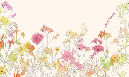 Vintage Botanical Sketch Floral Mural Wallpaper