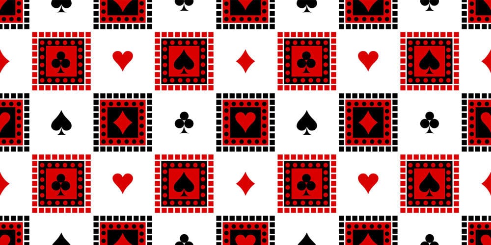 vinatge poker design with red hearts and plum bossom