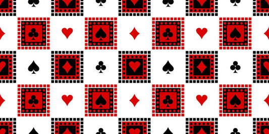 vinatge poker design with red hearts and plum bossom