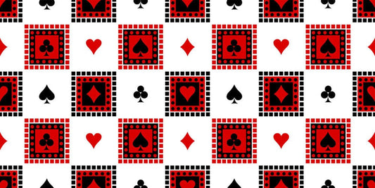 vinatge poker design with red hearts and plum bossom