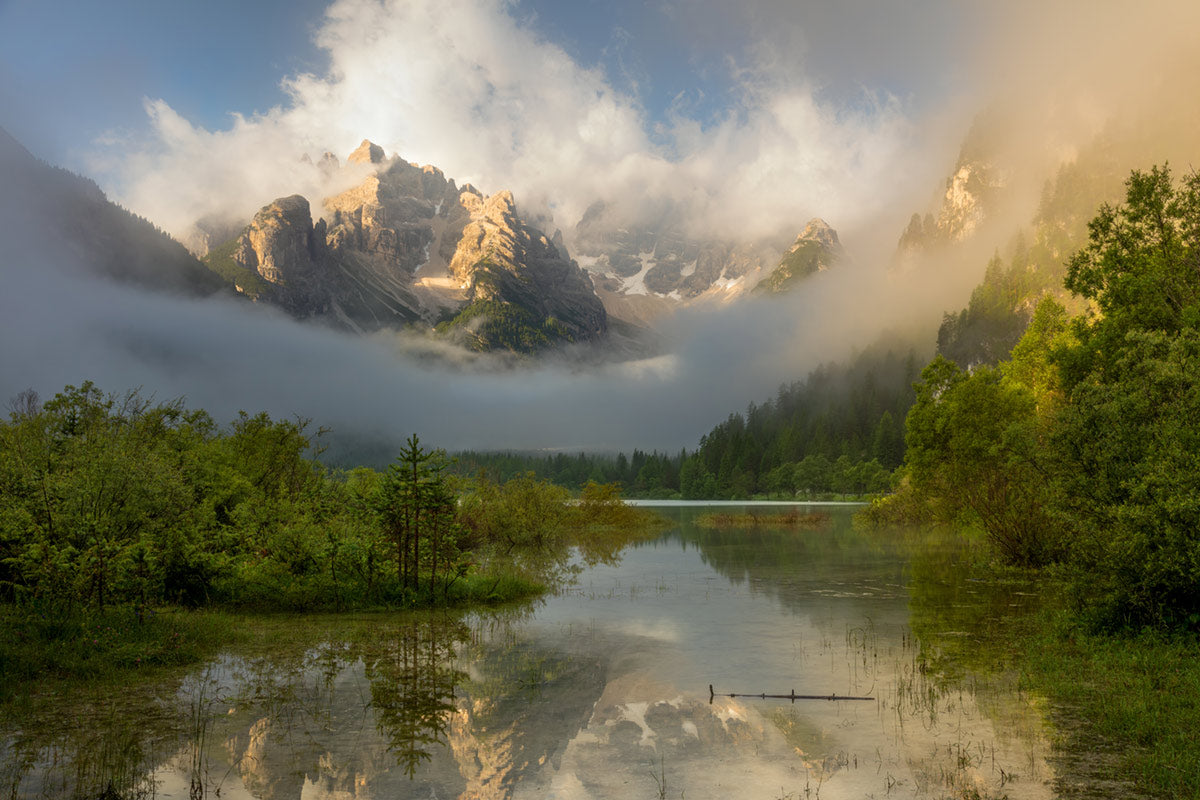 Misty Mountain Lake Scenic Mural Wallpaper