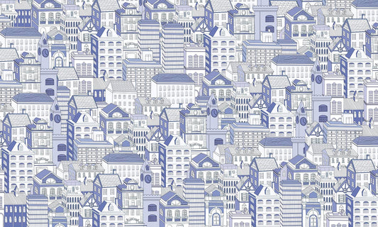 Blue Urban Sketch Style Mural Wallpaper