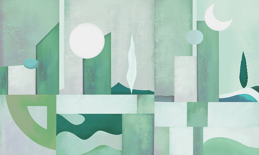 Wallpaper mural with a green geometric pattern, perfect for decorating your home.