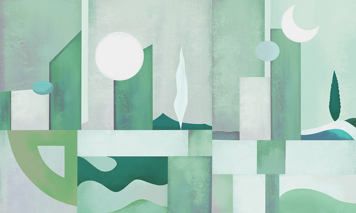 Abstract Geometric Green Landscape Mural Wallpaper