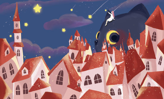 Enchanted Fairytale Town Starry Night Mural Wallpaper