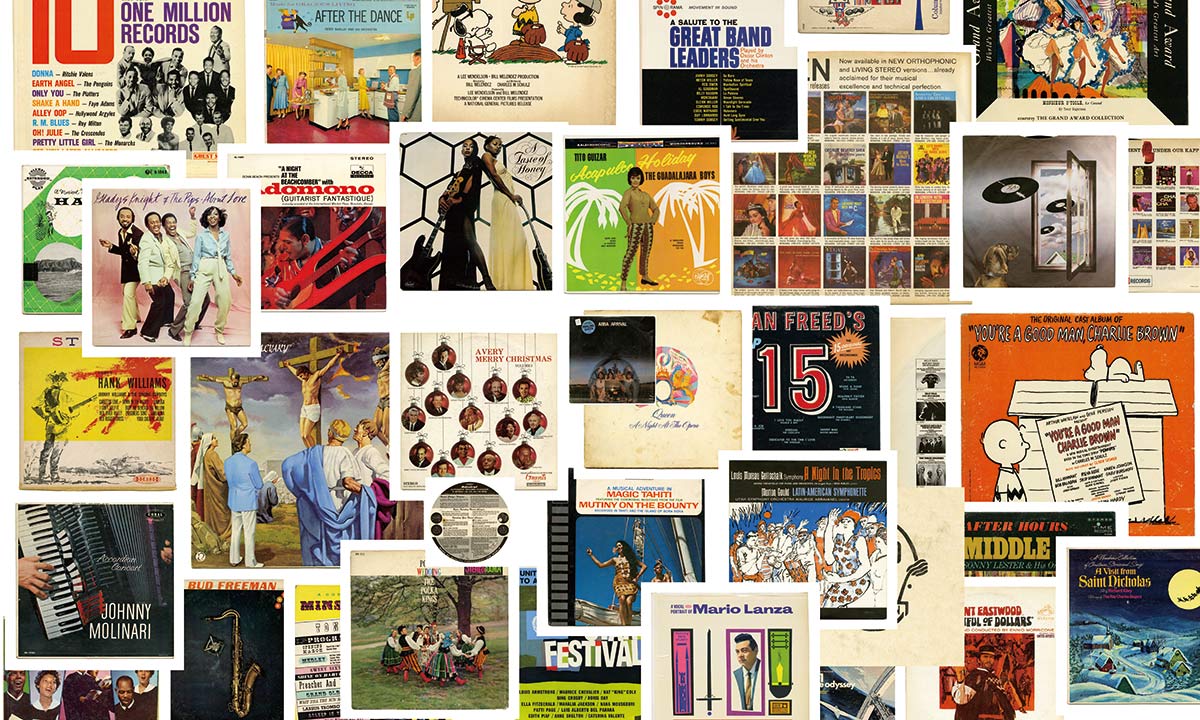 Vintage Plattensammlung Collage Wandtapete