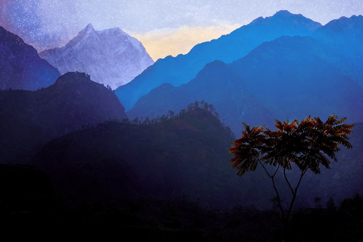 Violet Blue Mountain Landscape Wallpaper Art Design