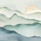 ombre watercolour wall mural with a mountain and sun design