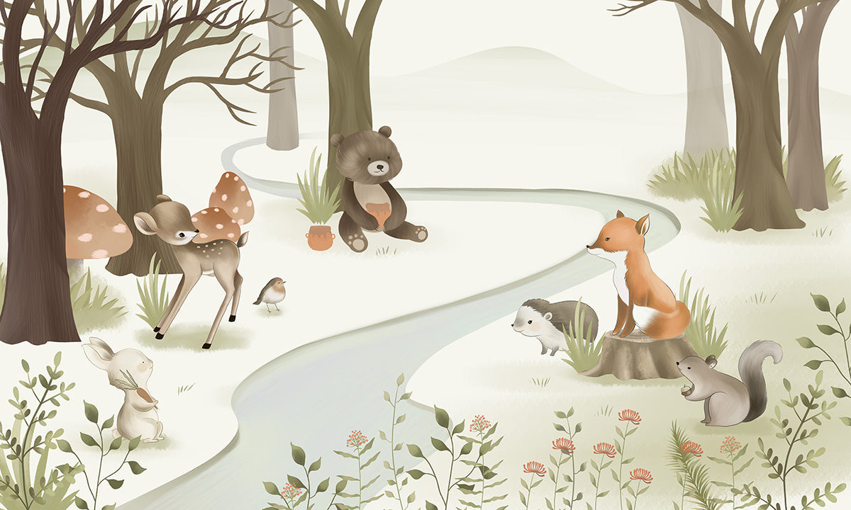 Whimsical Forest Animal Nursery Wallpaper
