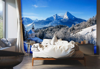 snow-covered mountain in winter custom wallpaper