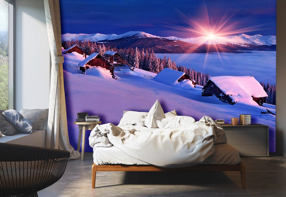 purple winter landscape bedroom wall decoration