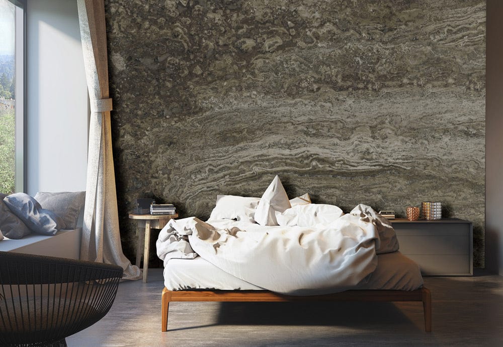 a gray stone wallpaper mural designed specifically for the bedroom
