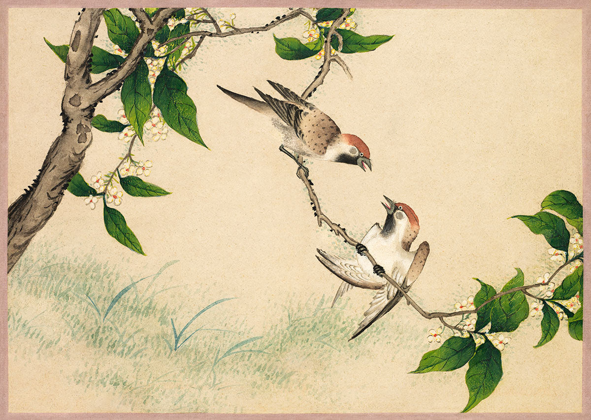 Gossiping Sparrows Custom Wallpaper Art