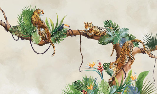 cheetahs sleep on the tree wallpaper mural art design