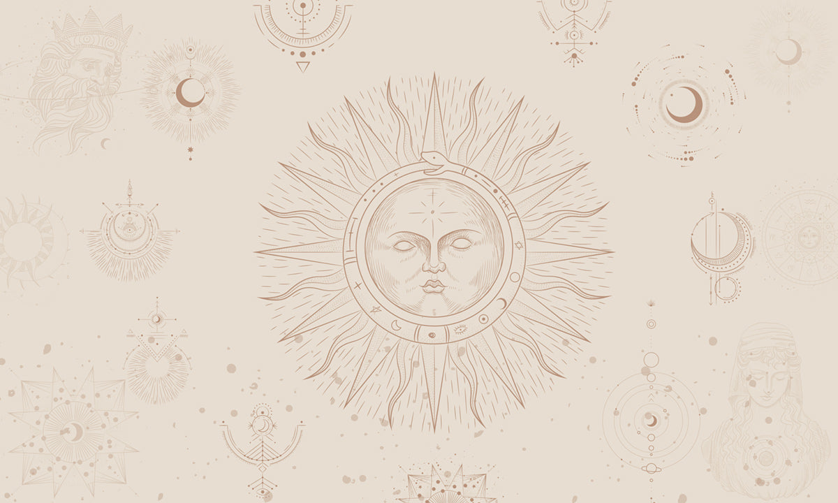 Bohemian Celestial Beige Bedroom Mural Wallpaper
