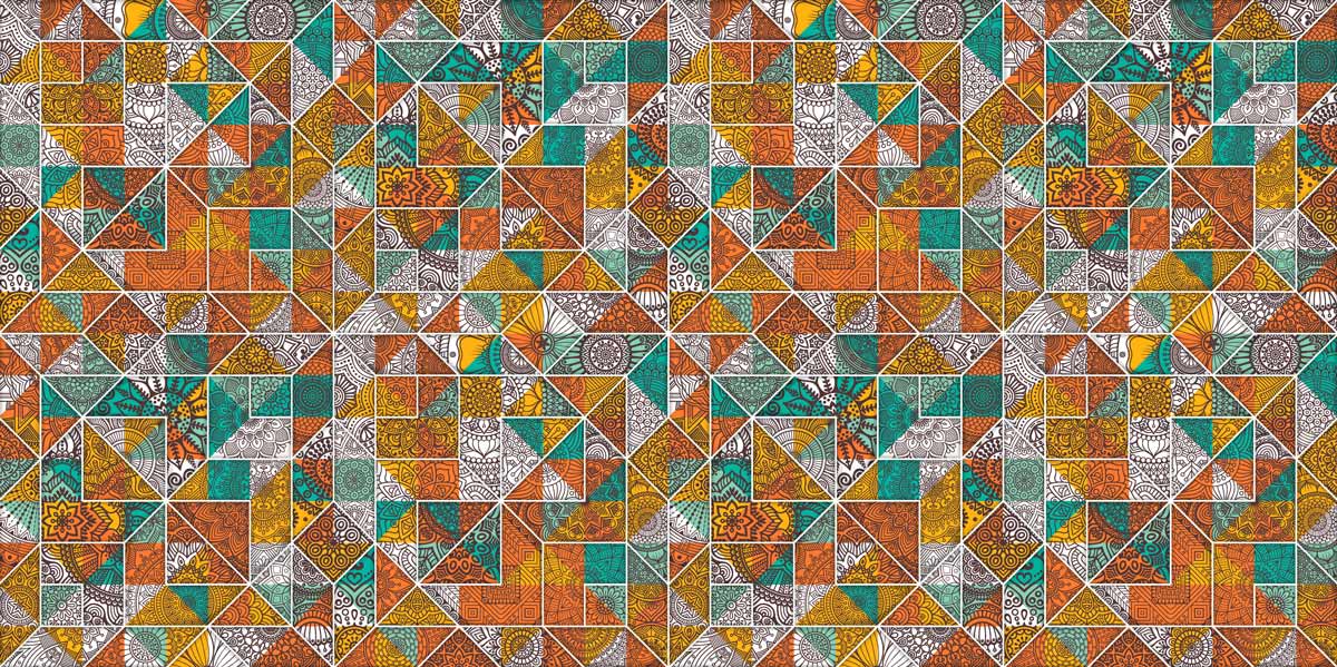Abstraktes Geometrisches Patchwork-Muster Wandtapete