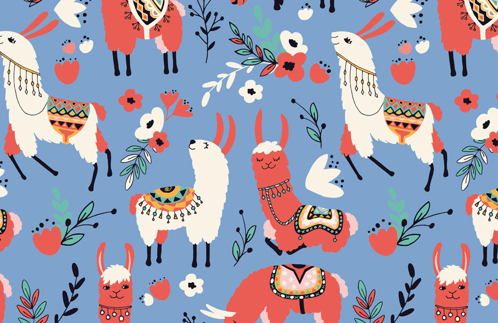 Colorful Boho Llama Kids Mural Wallpaper