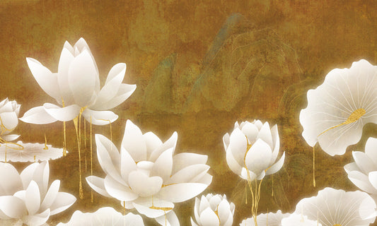 Gilt Lotus Flower Wallpaper Mural Home Decor