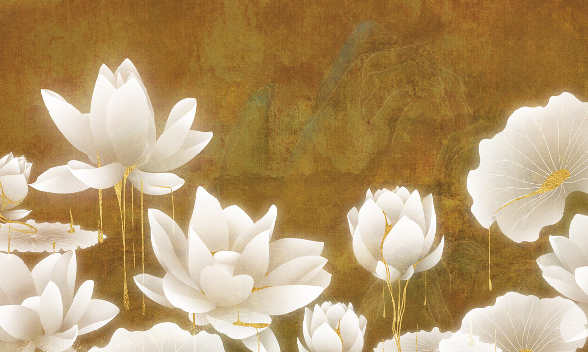Elegante goldene florale botanische Wandtapete
