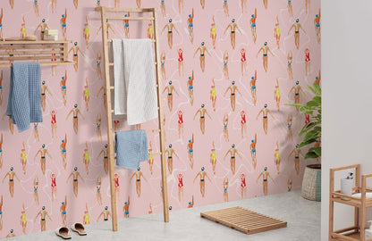 Pink Whimsical Ballet Dancer Mural Wallpaper in bathroom