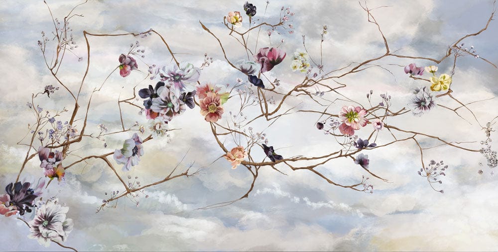 Papier peint mural élégant avec des branches de fleurs botaniques