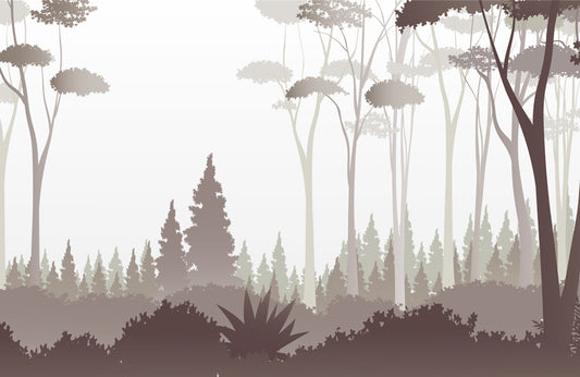 Home Decoration Featuring a Misty Forest Wallpaper Mural