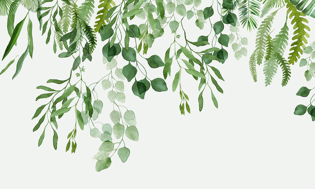 Botanical Watercolor Green Leaf Mural Wallpaper