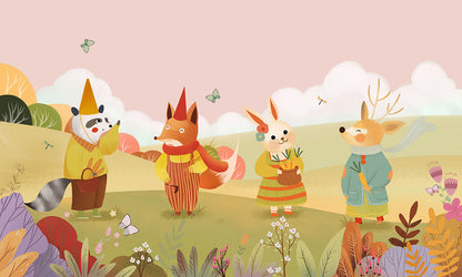 Whimsical Forest Animal Children's Mural Wallpaper