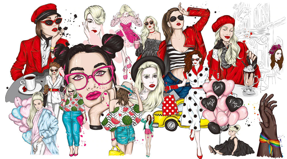 Colorful Fashion Illustration Art Mural Wallpaper