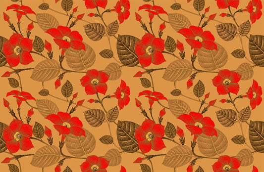 Wall mural painting featuring a crimson morning glory flower design