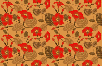 Wall mural painting featuring a crimson morning glory flower design