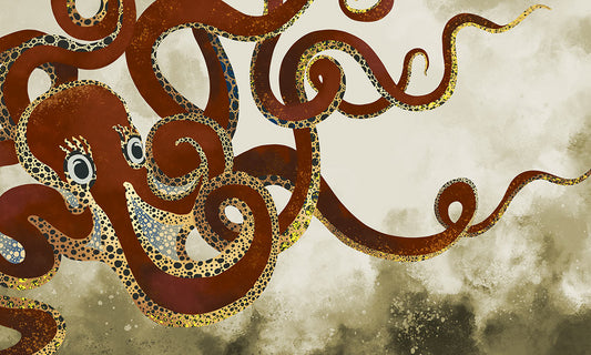 Abstract Octopus Gold Accent Mural Wallpaper