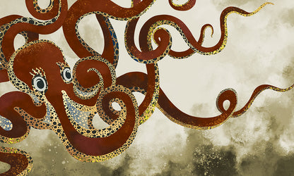 Abstract Octopus Gold Accent Mural Wallpaper