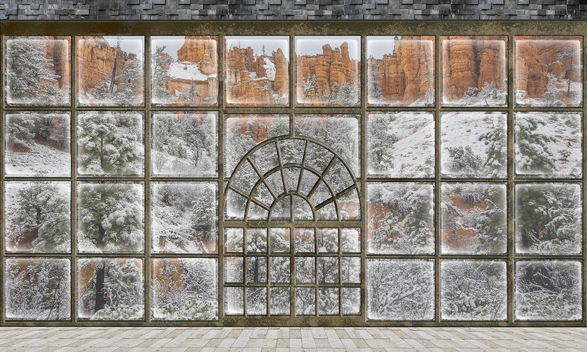 Rustic Snowy Mountain Landscape Mural Wallpaper