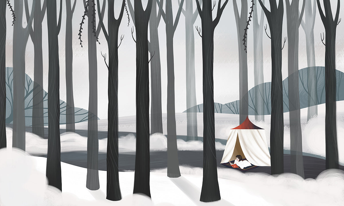 Home Decoration Wallpaper Mural Featuring a Woman Reading in the Woods