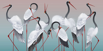 Elegant Crane Dance Nature Mural Wallpaper