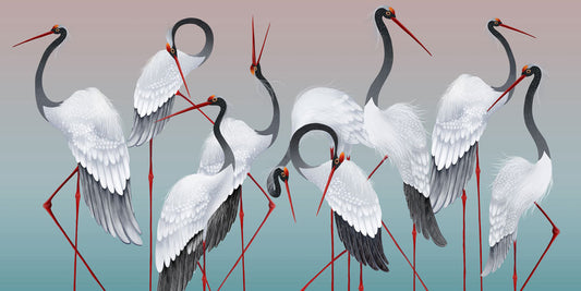 Elegant Crane Dance Nature Mural Wallpaper