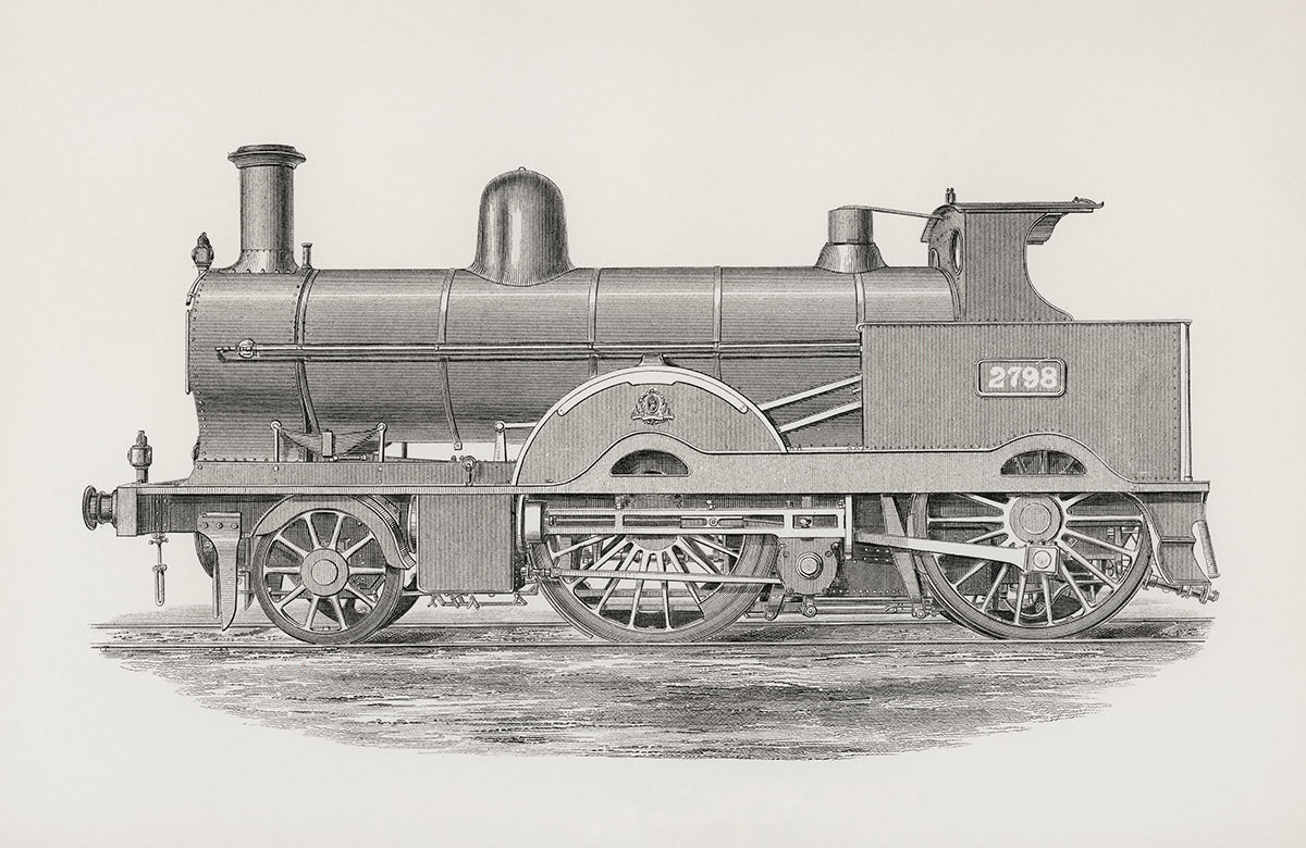 Vintage Steam Train Sketch Mural Wallpaper