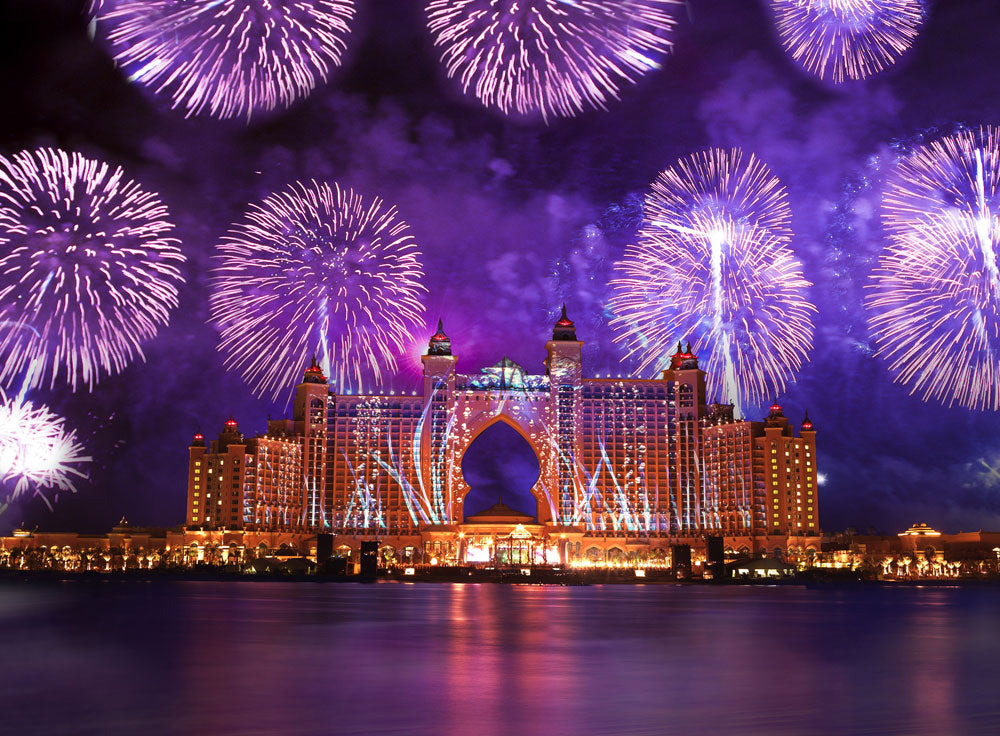 Purple Fireworks Night Sky Mural Wallpaper
