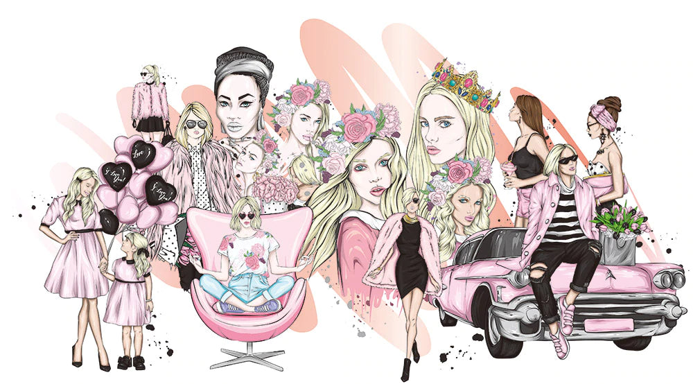 Chic Pink Fashion Illustration Mural Wallpaper