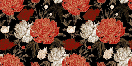 Wall mural artwork with flowers in red and white floral blooms