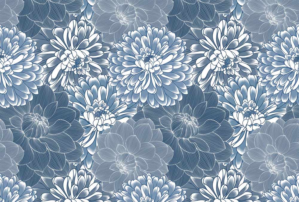Blaue Blumen Kunstvolle Geometrische Wandtapete