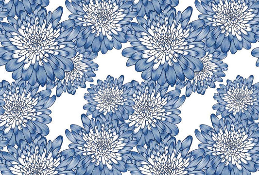 bespoke wallpaper with white and blue flower patterns