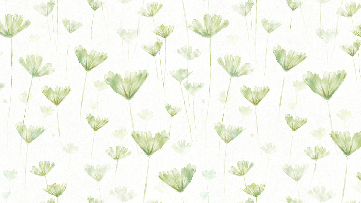 Soothing Green Floral Watercolor Mural Wallpaper