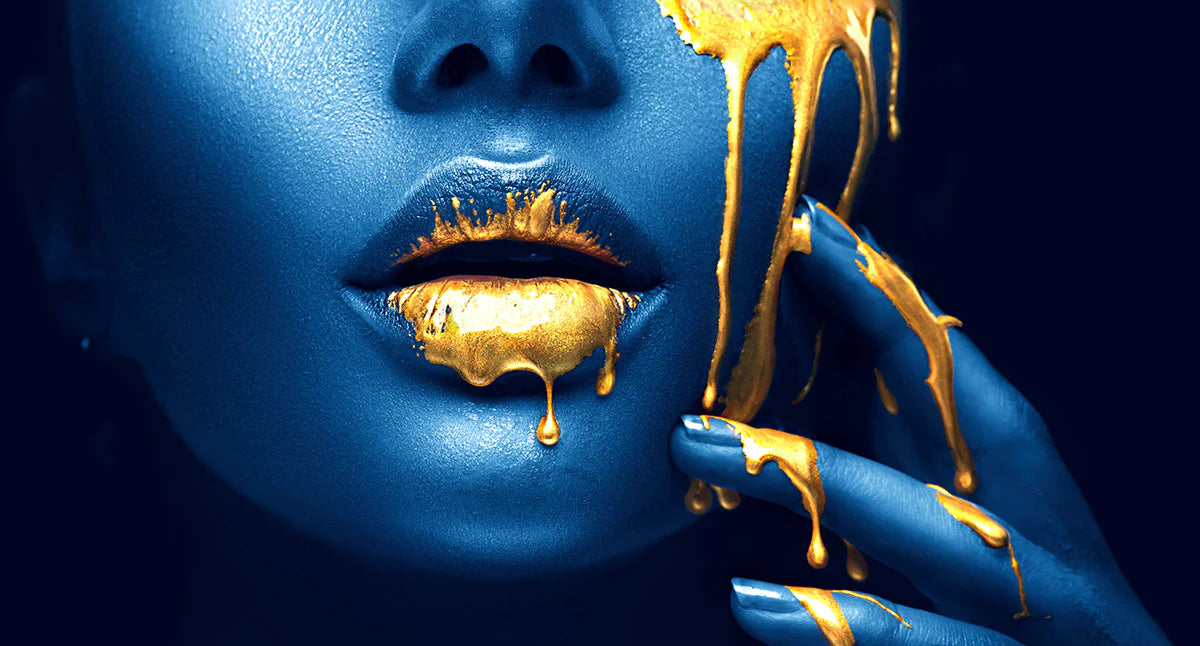 Blue and Gold Abstract Art Mural Wallpaper