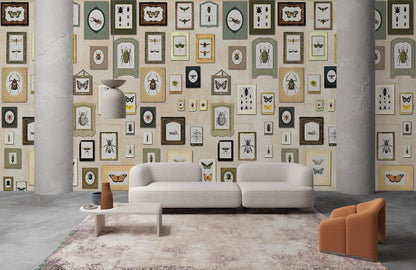 Vintage Botanical Insect Illustration Mural Wallpaper in living room